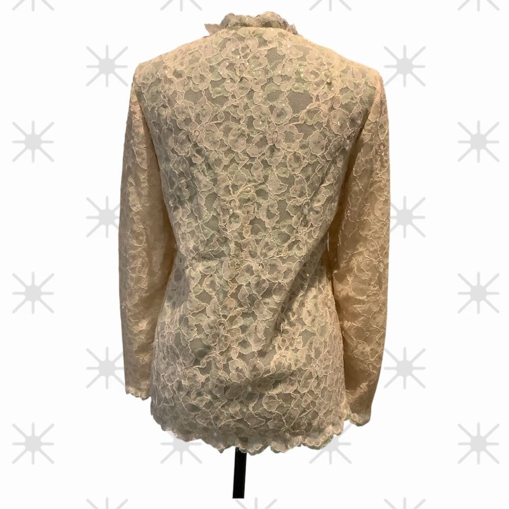 Jack Bryan Vintage Sequin Beaded Ivory Lace Scalloped Edge Elegant Jacket - Picture 2 of 11
